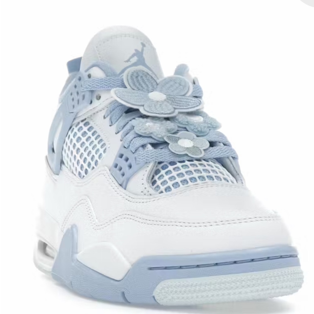 White and Blue Sneakers with Floral Accents